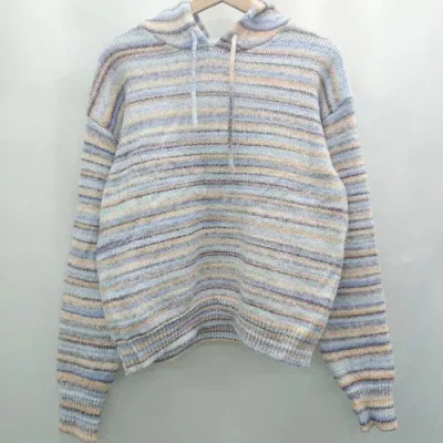 ◇ ⊇ WHO'S WHO gallery ボーダー フード 長袖 ニット プルオーバー サイズF ブルー オレンジ マルチ レディース E 【中古】