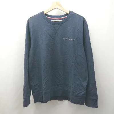 ◇ ⊂ TOMMY HILFIGER トミーヒルフィガー ロゴプリント 長袖 ロンT サイズXL ネイビー系 レディース E 【中古】