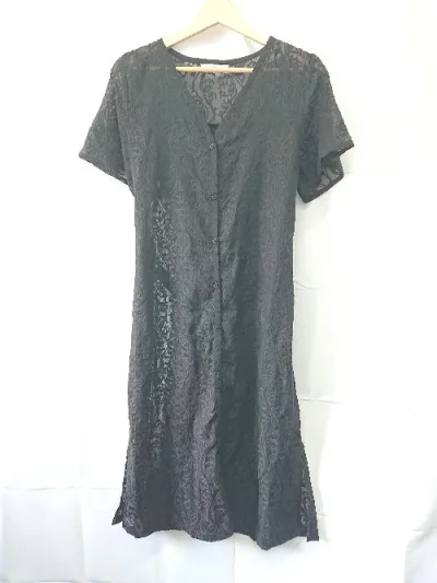 ◇ ⊂ サニーレーベル URBAN RESEARCH レース 刺? 半袖 膝下丈 シアー ワンピース サイズF ブラック系 レディース E 【中古】