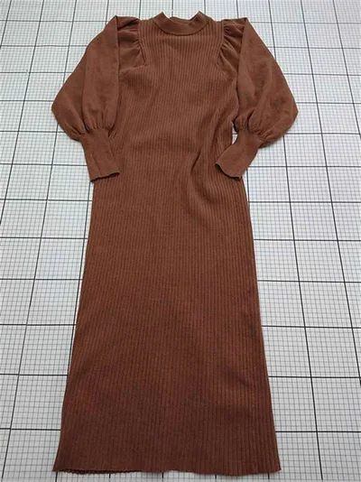◇ Θ ナチュラルクチュール natural couture パフスリーブリブニットワンピース ブラウン系 レディース E 【中古】