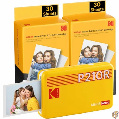 コダック KODAK Mini 2 Retro 4PASSポータブルフォトプリンター(5,3x8,6cm)+68枚バンドル,イエロー