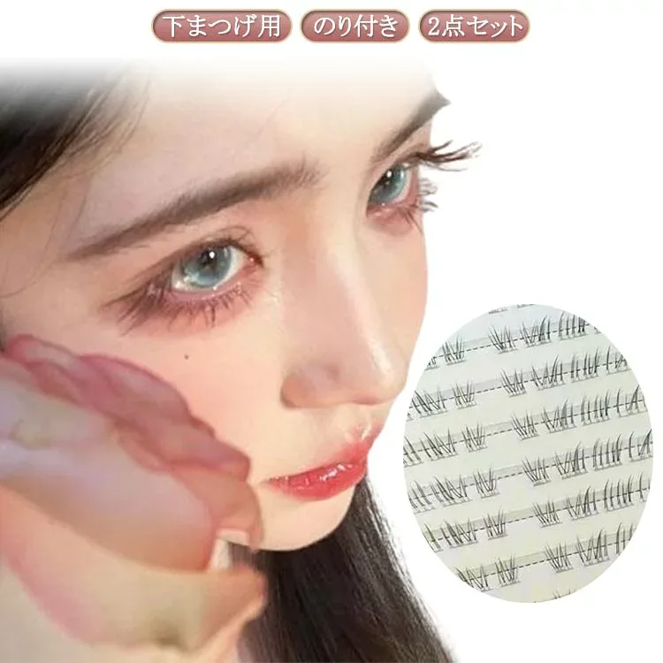 接着剤不要 つけまつげ 部分用 のり付きまつげ のり不要 2点セット 大容量 下まつげ 下 簡単 束感 付け睫毛 束 ナチュラル 透明軸 つけまつ毛 自然 ブラック 黒 睫毛 まつ毛 まつげ 付けまつげ 2点セット ベースメイク