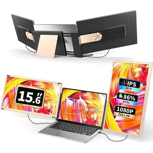 Laptomo S6 トリプルポータブルモニター 15.6インチ FHD 1080P IPS デュアルモバイルモニター ノートパソコンモニター 2画面/3画面 拡張ディスプレイ 折りたたみ式 180°回転 HDMI/Type-C プラグアンド…