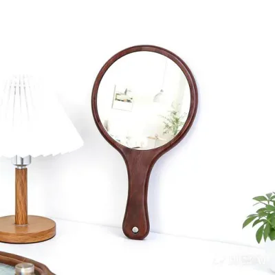 NOVWIMIROR 壁掛け・手持ち両用鏡 円形手持ち鏡 楠竹手鏡 持ちやすいハンドミラー 鮮明円形鏡面 化粧・ヘアケア用 ナチュラルおしゃれ 親友、寮友、女性の長辈へのギフトとしても、心温ま…