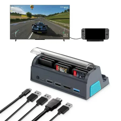 Switch 2用ドック AriKroii【新登場-6 in1-ゲームカード9枚収納】スイッチ 2用 互換 TVドック ゲームカード収納機能付きデザイン 旧型Switch/OLED/ 2用 テレビ接続出力 USBハブ