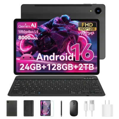 Android 16 タブレット 11インチ Wi-Fiモデル Headwolf WPad7、In-Cell 1920x1200 FHD、8000mAh、8コアCPU T615、24GB(4+20拡張)RAM+128GB ROM、Widevine