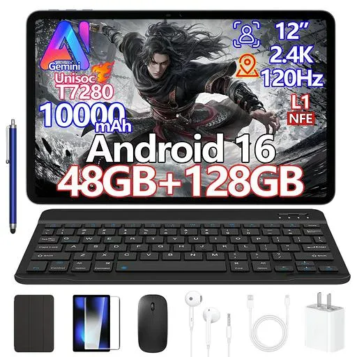 【Android 16 セット版 タブレット】12インチ 2Kタブレット Android 16 120Hz高リフレッシュレート IPSディスプレイ Widevine L1認証対応 Netflix 48GB RAM+128GB ROM+2TB TF拡張
