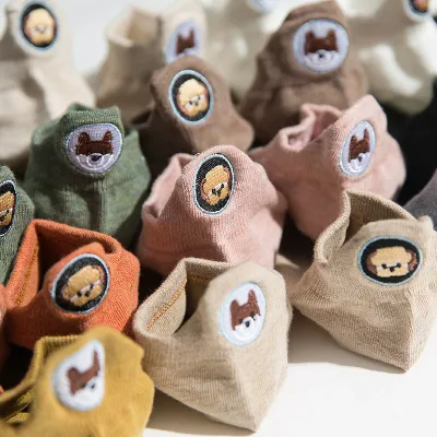 左右で違う 後ろ姿がかわいい!わんちゃん バック 刺繍 ソックス 5足set 靴下 593 まとめ売り キャラ 綿 ボートソックス くるぶしソックス 22cm〜24.5cm