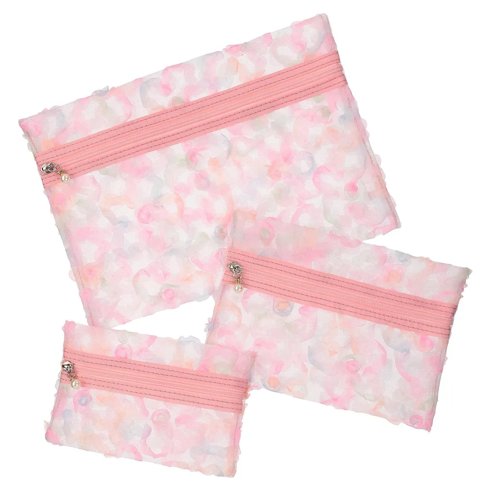 【直送品】カラフルレーストリプルポーチ カラー:ピンク【返品キャンセル不可】