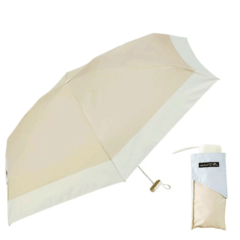 【直送品】晴雨兼用 パステルボーダーコンパクト傘 ベージュ カラー:ベージュ【返品キャンセル不可】