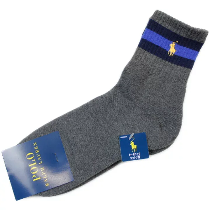 ポロ ラルフローレン 靴下 1足 メンズ ブランド POLO Ralph Lauren ワンポイント ライン足底パイル ミドル丈 ポニーロゴ ソックス 25-27 cm グレー 男性 紳士 カジュアル ビジネス 20代 30代 40代 50代 60代 おしゃれ