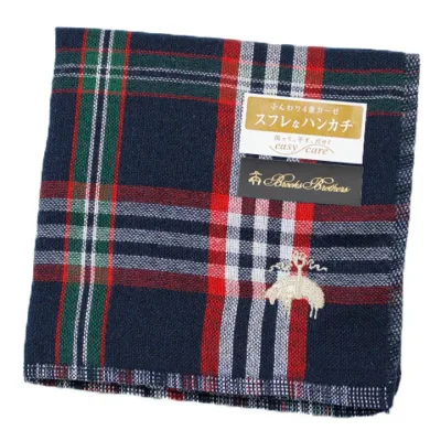 ブルックス ブラザーズ タオルハンカチ タオル ハンカチ 1枚 メンズ 4重ガーゼ ハンカチ ブランド BROOKS BROTHERS ネイビー 紺 レッド × ホワイト チェック ロゴ 男性 紳士 父の日 実用的 20代 30代 40代 50代 60代 70代 プレゼント ギフト おしゃれ ハンドタオル