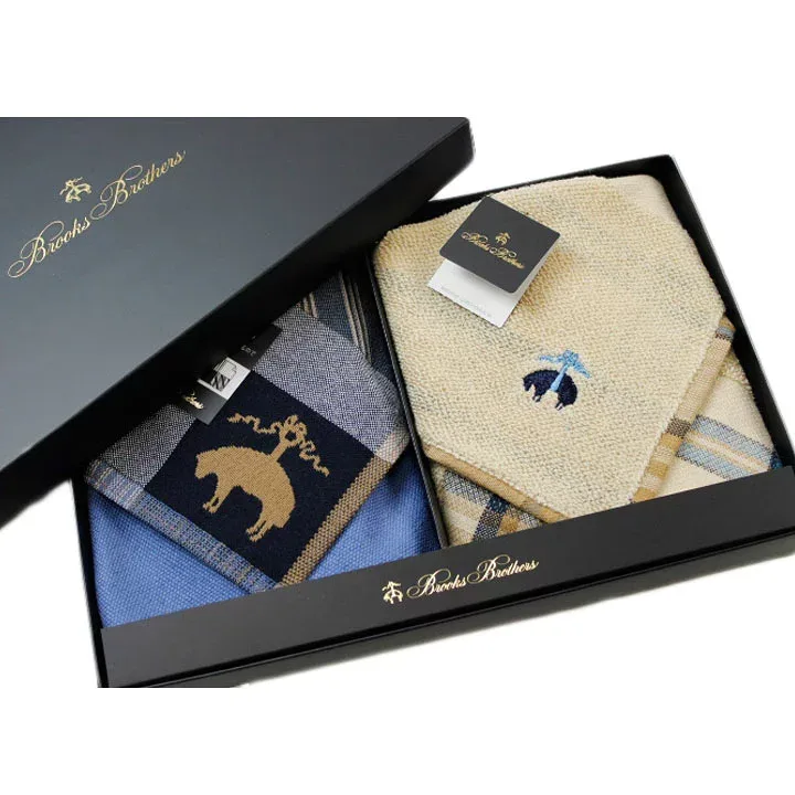 ブルックス ブラザーズ ハンカチ タオルハンカチ 2枚セット メンズ ブランド BROOKS BROTHERS 専用箱付 紺 ネイビー × 赤 レッド チェック ・ ベージュ チェック 男性 紳士 20代 30代 40代 50代 ギフト プレゼント タオル ハンドタオル