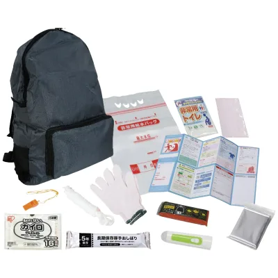 13-piece emergency backpack set HR26-13 1310-014 Disaster prevention goods, disaster prevention set, emergency bag, disaster prevention bag, evacuation set, disaster goods, disaster prevention, portable, simple, toilet, water bag, work gloves, whistle, stockpiling, earthquake, disaster, disaster prevention supplies, family gift, prize, souvenir, novelty gift, present