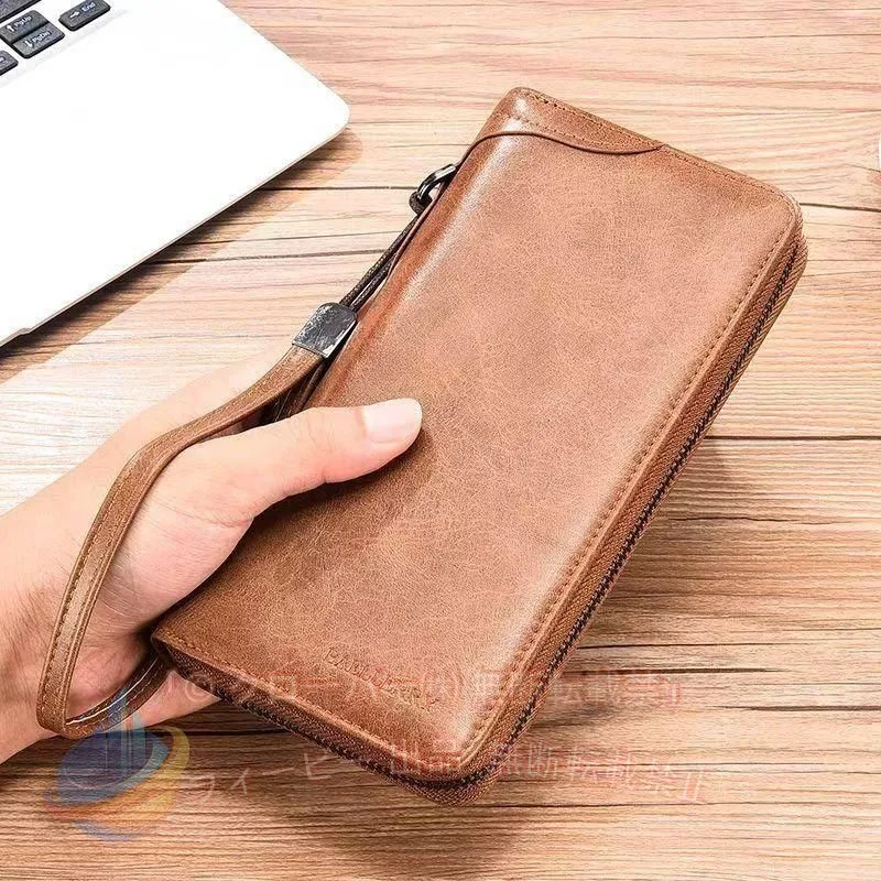 【期間限定5%OFFクーポン】長財布 メンズ ロングウォレット 財布 ダブルファスナー ストラップ付きゾンチーレトロ 無地 大容量 柔らか ビジネス シンプル 携帯入れ 父の日 おしゃれ