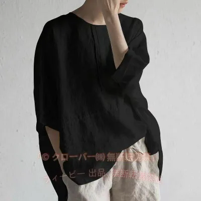 【期間限定5%OFFクーポン】リネン ワンピース 半袖 5分袖 夏 春 秋 ス ブラウス tシャツ レディースゾンチーチュニック 麻 大きいサイズ ビッグシルエット オーバーサイズ 女性用