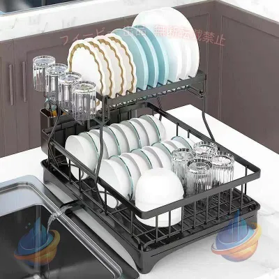 【期間限定5%OFFクーポン】水切りラック ステンレス 2段 大容量 シンク上 キッチン 水切りかごゾンチー つっぱり 箸立て まな板立て フタ立て 包丁立て 省スペース 組み立て簡単 家庭用