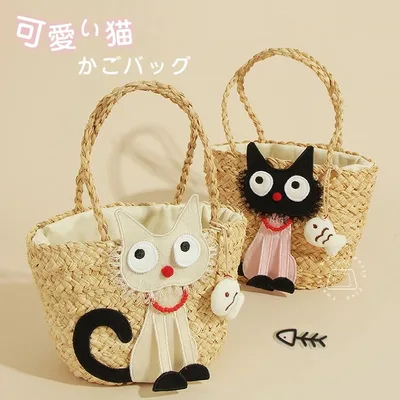 ハンドバッグ 夏バッグ レディース 巾着バッグ 大人可愛い サマーバッグ カゴバッグ 20代 かわいい ネコ 肩掛けバッグ かごバッグ クロシェ編みバッグ おしゃれ ナチュラル 30代 バケツ型バッグ 40代 猫柄 カジュアル 浴衣 籠バッグ
