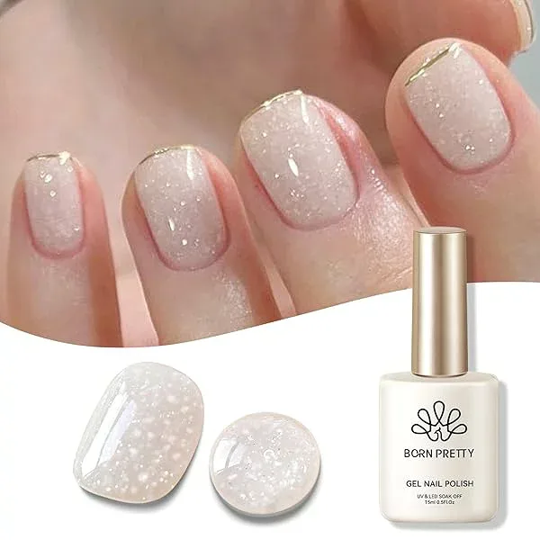 BORN PRETTY ジェルネイル ラメ カラー 透き通る透明感 カラージェル ヌードカラー 単色 15ml UV/LED対応 初心者&プロ適用 ポリッシュタイプ パールスノーフレーク 効果 ヌード色