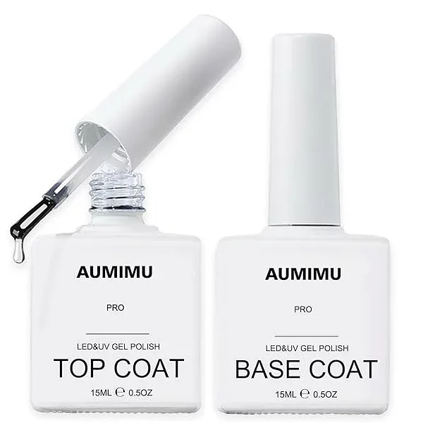 AUMIMU ジェルネイル ,トップコート ベースコート 15ml 2本 セット ノンワイプ 拭き取り不要 大容量 UV/LED対応 長持ちする、ダイヤモンドの輝き