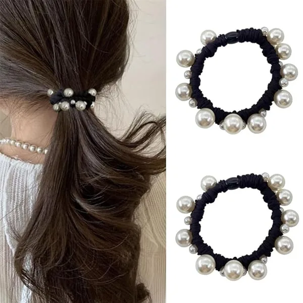 ヘアゴム パール 2個セット シュシュ ランダムパール レディース ヘアアクセサリー 飾り付き おしゃれ 上品 シンプル 大人 結婚式 韓国風