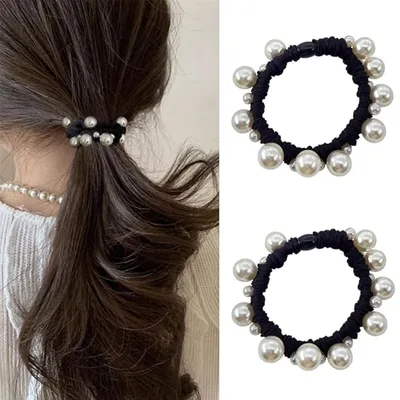 ヘアゴム パール 2個セット シュシュ ランダムパール レディース ヘアアクセサリー 飾り付き おしゃれ 上品 シンプル 大人 結婚式 韓国風