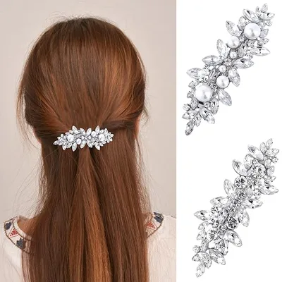 BetterJonny ラインストーン ヘアクリップ 2個 クリスタル パール ヘア バレッタ フラワー スパークル ヘアピン フランス ウェディング プロム ヘアクリップ バレッタ 女性用 ガールズ ブライダル