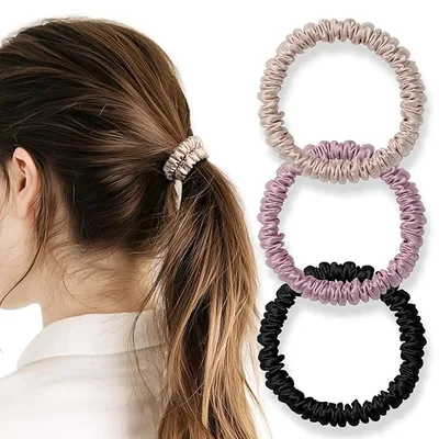 シルク ヘアゴム 3個セット 100%天然シルク 6A級 摩擦軽減 静電気防止 髪に優しい 跡がつかない 髪ゴム 高弾性 シュシュ おしゃれ 大人 女性 IRIYULI (ブラック*ライトゴールド*くすみピンク)