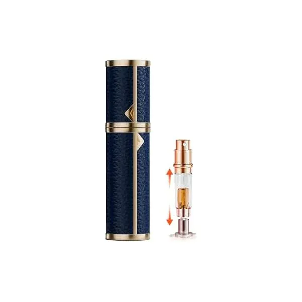 BaraRose アトマイザー 香水 アトマイザー 底部充填5ml 高級レザーケース・携帯用ミニ ポータブル クイック 香水噴霧器 ワンタッチ補充 漏れない コンパクトデザイン 小分けボトル 旅行 デート 仕事 香水 ミニボトル男女兼用 (ネイビー