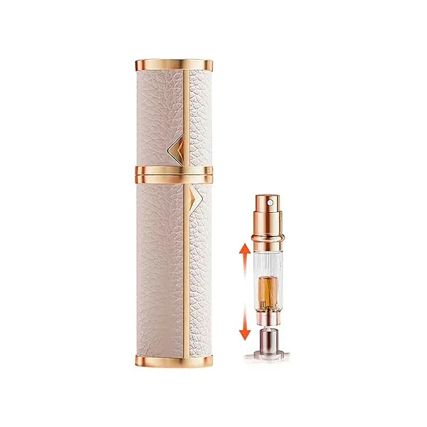 BaraRose アトマイザー 香水 アトマイザー 底部充填5ml 高級レザーケース・携帯用ミニ ポータブル クイック 香水噴霧器 ワンタッチ補充 漏れない コンパクトデザイン 小分けボトル 旅行 デート 仕事 香水 ミニボトル男女兼用 (ホワイト(