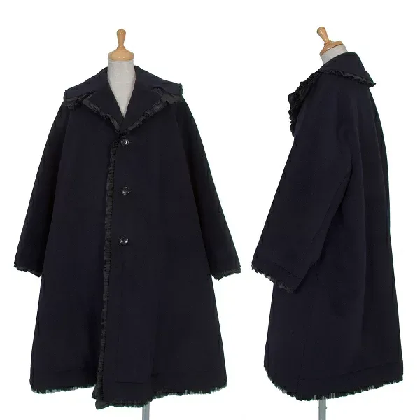 【中古】 コムデギャルソンCOMME des GARCONS アンゴラウールフリル中綿コート 紺S【レディース】