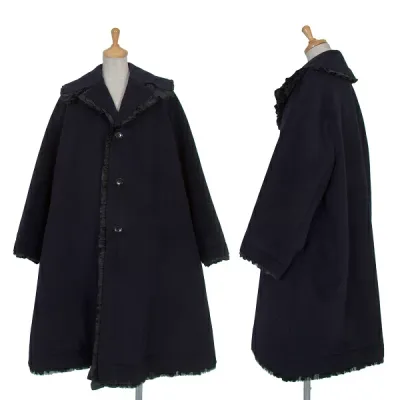 【中古】 コムデギャルソンCOMME des GARCONS アンゴラウールフリル中綿コート 紺S【レディース】