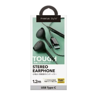 Premium Style USB Type-C ステレオイヤホン タフケーブル/インナーイヤータイプ ブラック PG-SETC2BK1
