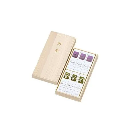 線香詰合せ ラベンダー カモミール 短寸6箱 桐箱入り 進物用 贈答用