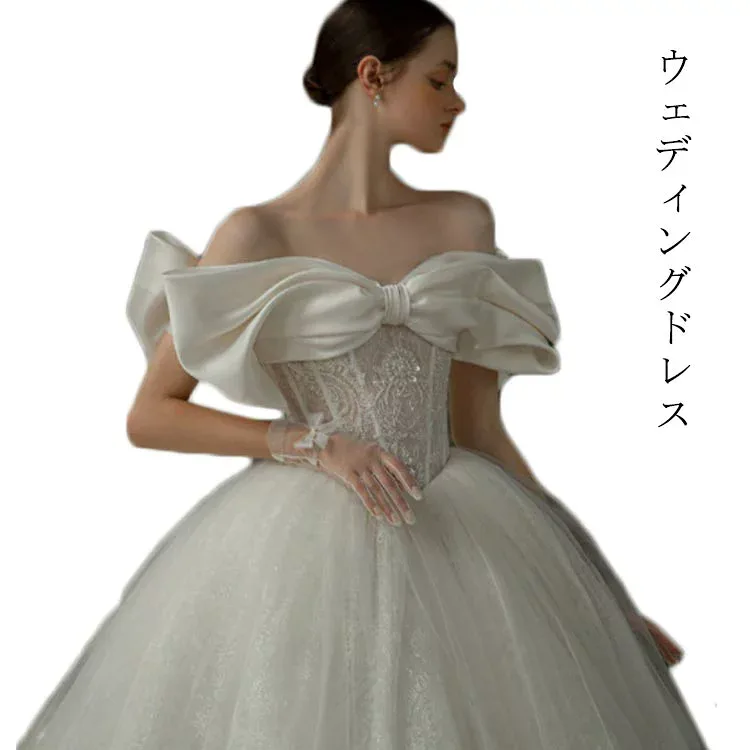 披露宴 ウェディングドレス 長袖 パーティードレ 前撮り 後撮り 結婚式 ウエディングドレス トレーン付き 袖あり ドレス 二次会 ホワイト Aライン レディースドレス lifu-2890-gg 海外通販