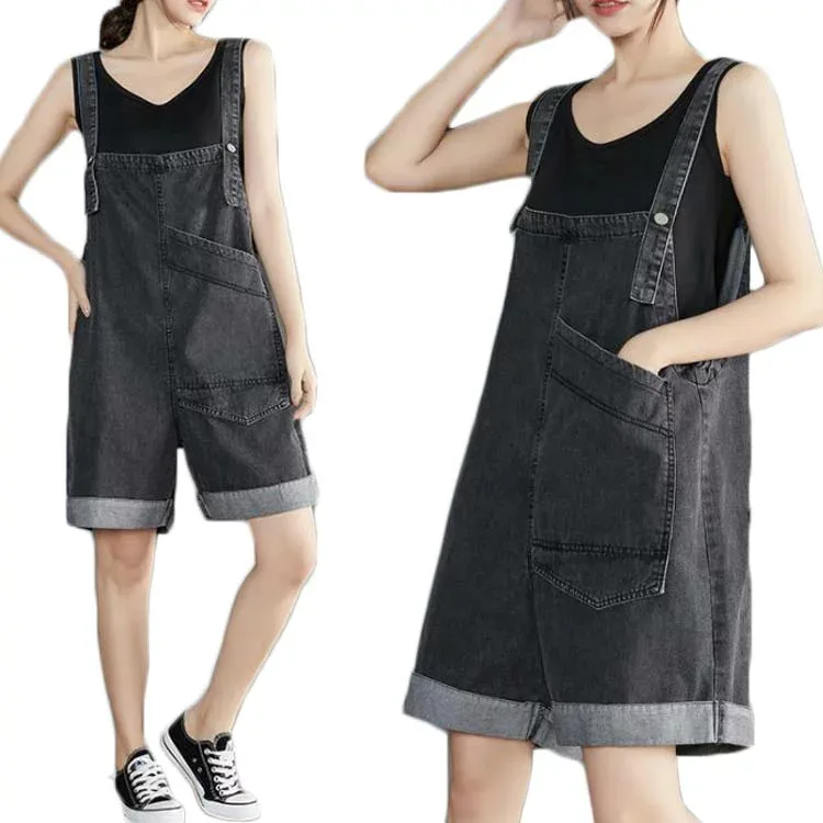 サロペットパンツ デニムサロペット デニム サロペット ショートパンツ ワイド オールインワン ボトムス ワイドパンツ ハイウエスト 無
