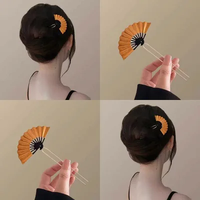 ヘアアクセサリー 女性用 チャイナスタイル 古風 ゴールド 扇子型 かんざし 高級感 手作り 合金製 幾何学デザイン 秋 結婚式 ウェディング 華やか アクセサリー ヘッドピース