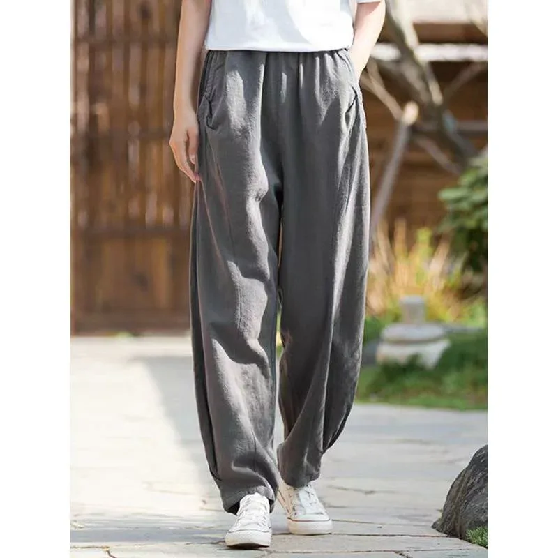 カジュアルパンツ レディース 綿麻 コットン リネン テーパードパンツ サルエルパンツ 灯籠パンツ ワイドパンツ ゆったり ボトムス ロングパンツ ウエストゴム 大きいサイズ 体型カバー 美脚 伸縮性 薄手 通気性 接触冷感 普段使い 通勤用 部屋着 ル