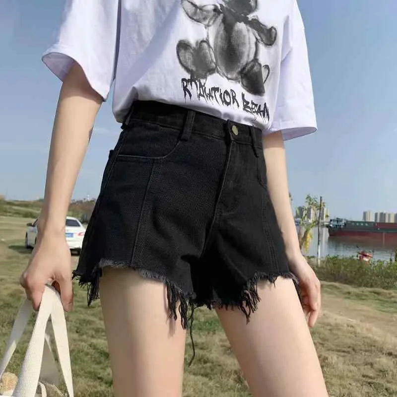 ショートパンツ レディース デニムパンツ 短パン ハーフパンツ ホットパンツ ボトムス 春夏 ジーパン ジーンズ a字 ハイウエスト 脚長 美脚 痩せ見え 着痩せ ゆるカジ レトロ カジュアル 通勤 通学 普段使い 綿 コットン ブラック ブルー 浅藍