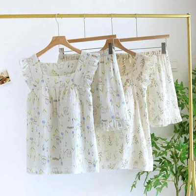 パジャマ レディース ルームウェア 部屋着 上下セット ノースリーブ キャミソール ショートパンツ カップ付き 夏用 サマー 薄手 綿100% コットン 涼しい 通気性 快適 伸縮性 かわいい 柔らかい 旅行用 普段使い