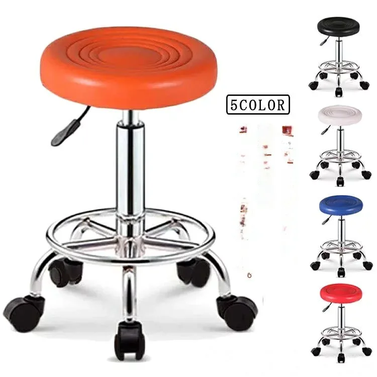 Stool with casters, round chair, round stool, round chair, liftable, height adjustable, 45-56cm, swivel chair, synthetic leather specifications, high type with casters, nail esthetics stool, counter chair, chair