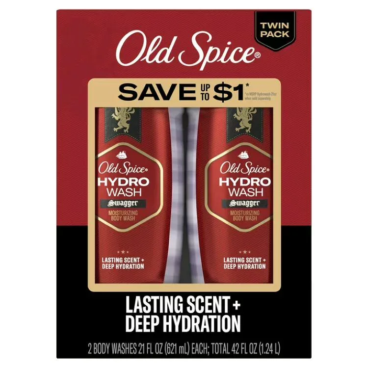 オールドスパイス メンズ モイスチャライジング ハイドロ ボディウォッシュ スワッガー 621ml ツインパック Old Spice Men's Moisturizing Hydro Body Wash, Swagger Scent 21 fl oz, Twin Pack 【お取り寄せ商品】