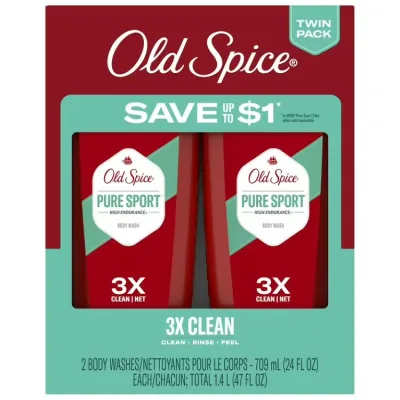 オールドスパイス ハイエンデュランス メンズ ボディウォッシュ ピュアスポーツ 709ml 2個パック Old Spice High Endurance Men's Body Wash, Pure Sport, 24 fl oz 2 Pack 【お取り寄せ商品】