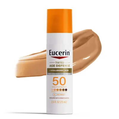 ユーセリン サン エイジディフェンス ティンテッド フェイス用日焼け止めローション SPF50 74ml Eucerin Sun Age Defense Tinted Face Sunscreen Lotion, Hyaluronic Acid, SPF50 2.5 fl oz 【お取り寄せ商品】