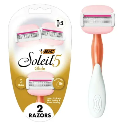 ビック ソレイユ5 グライド レディース 使い捨てカミソリ 5枚刃 2本 BIC Soleil 5 Glide Women's 5-Blade Disposable Razors, 2 Count 【お取り寄せ商品】