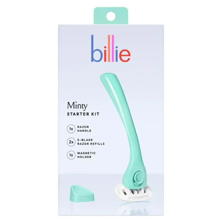 ビリー レディース 5枚刃 カミソリセット ミンティカラー 本体 替刃2個 マグネットホルダー付き Billie Women’s Razor Kit - 1 Handle + 2 x 5-Blade Refills + Magnetic Holder - Minty 【お取り寄せ商品】