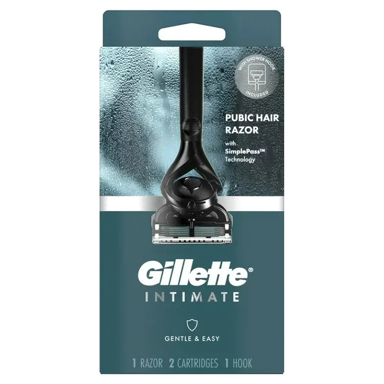 ジレット インティメイト メンズ ボディ用カミソリ 本体 替刃2個付 ブラック Gillette Intimate Pubic Hair Razor for Men, Black, 1 Handle, 2 Blade Refills 【お取り寄せ商品】
