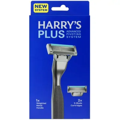 ハリーズ プラス メンズシェービングカミソリ オニキス ハンドル付 2枚刃 替刃2個 Harry's Plus Shaving Razor for Men with 2 Razor Blade Refill Cartridges, Onyx 【お取り寄せ商品】