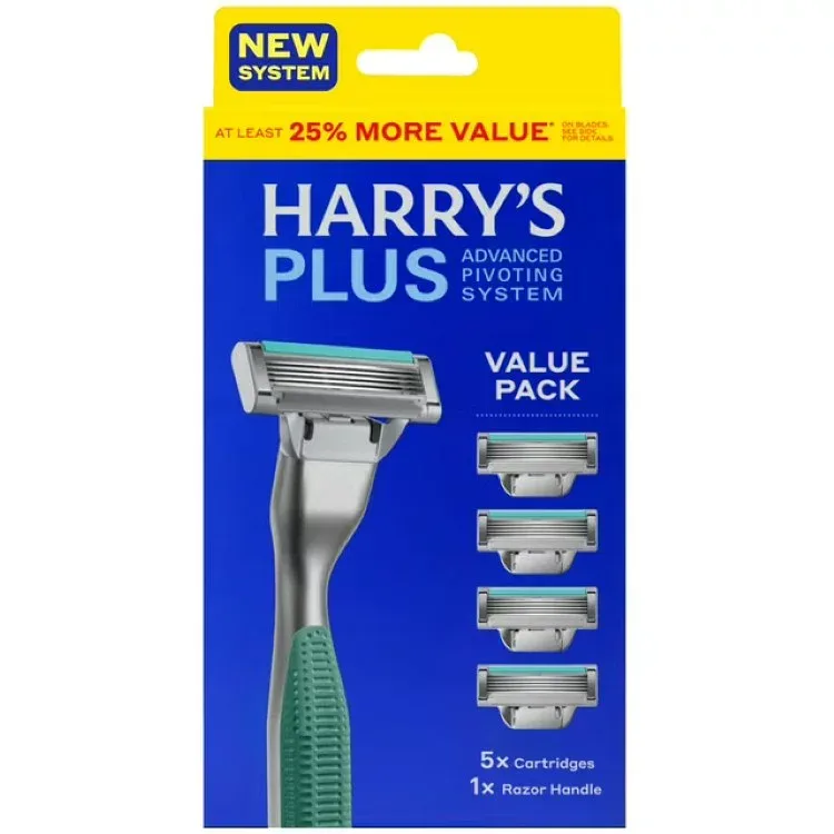 ハリーズ プラス メンズシェービングカミソリ 5枚刃 替刃5個付 モスグリーン Harry's Plus Shaving Razor for Men with 5 Razor Blade Refill Cartridges, Moss Green 【お取り寄せ商品】