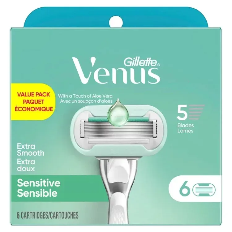ジレットヴィーナス デラックススムース センシティブ 女性用替刃 6個 Venus Deluxe Smooth Sensitive Women's Razor Blade Refills, 6 Count 【お取り寄せ商品】